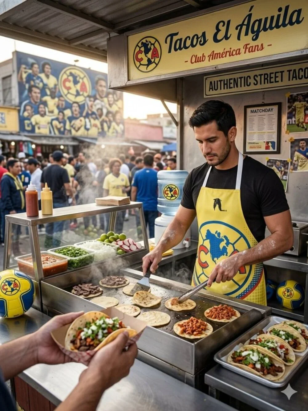 Club America fútbol Yellow Apron Bib with Blue and Red CA Logo
